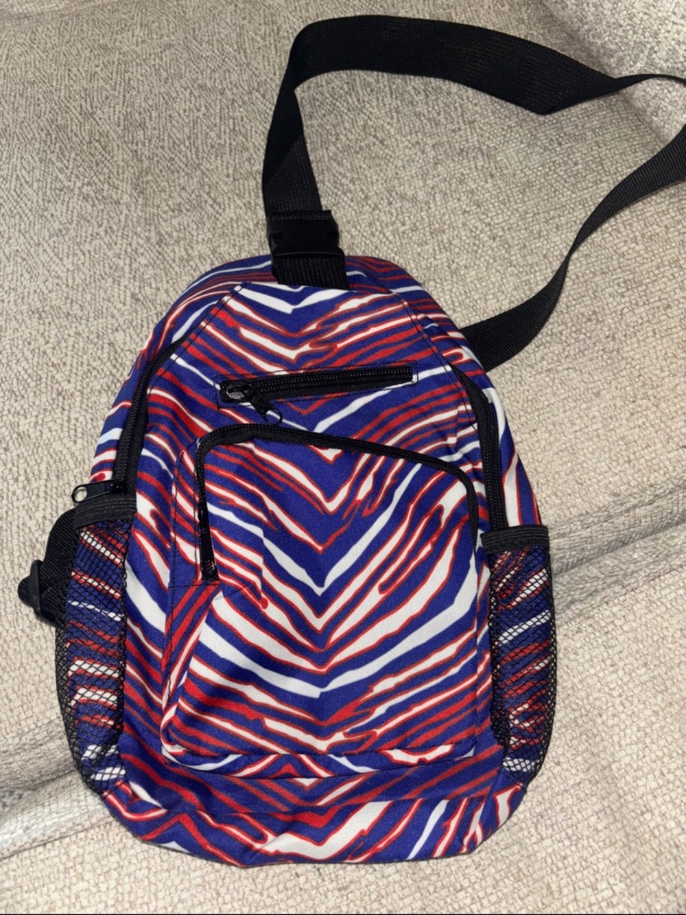Buffalo Bills inspired Striped Sling Backpack - Blue, Red & White